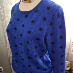 Talbots electric blue black polka dot long sleeved cashmere sweater sz M/L